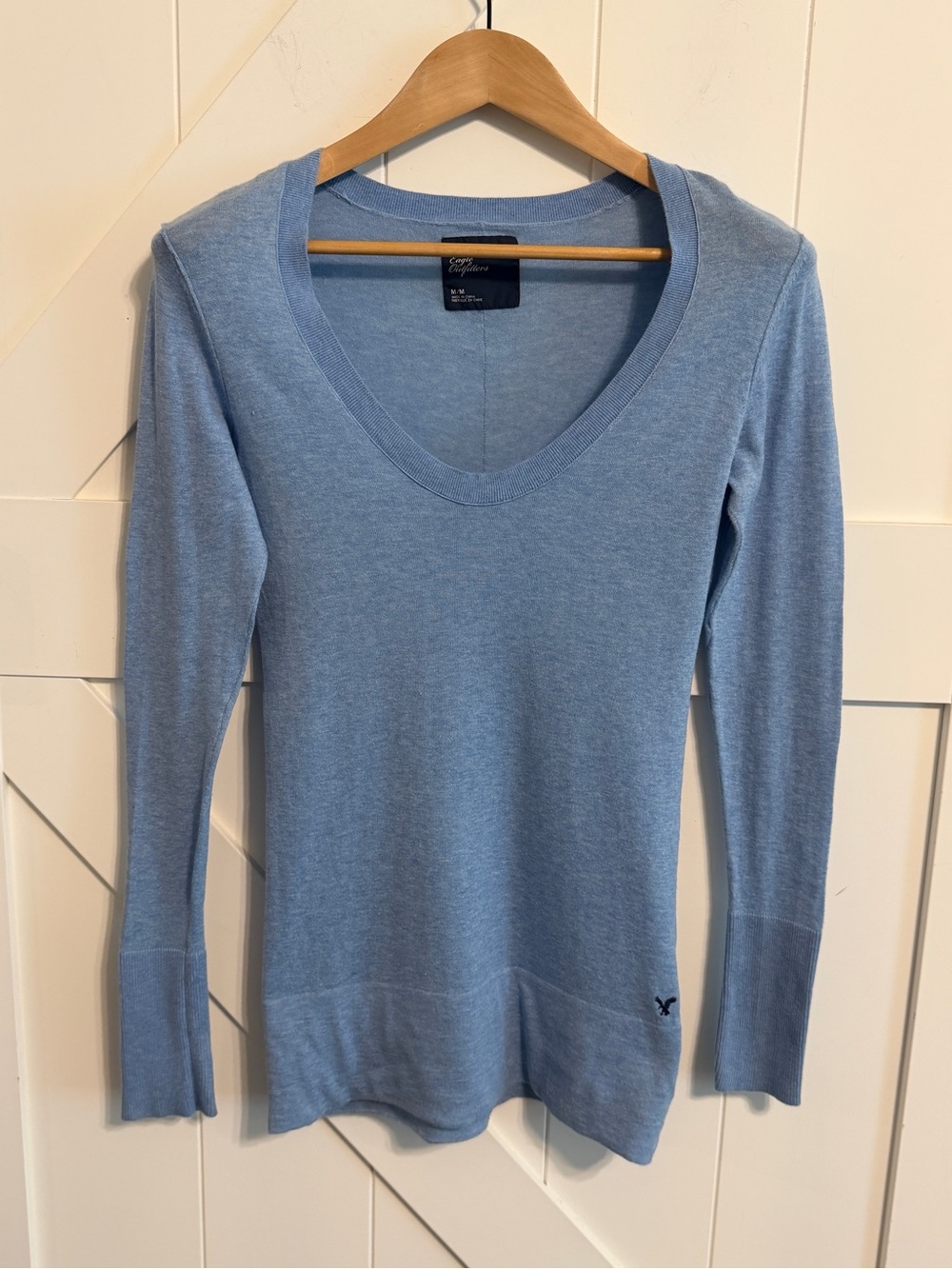 American Eagle Blue Wool Blend Deep Scoop Neck Sweater Top Women’s Medium
